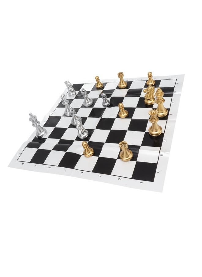 International Chess Set Wearproof Pieces Board with Storage Iron Box for Family Party Travel Gold