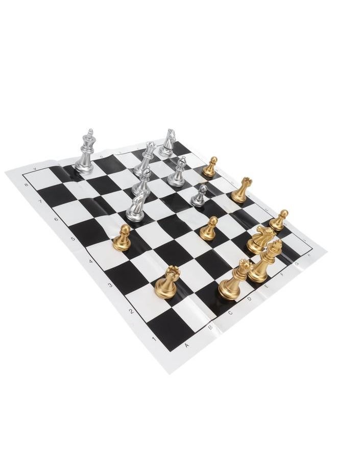 International Chess Set Wearproof Pieces Board with Storage Iron Box for Family Party Travel Gold