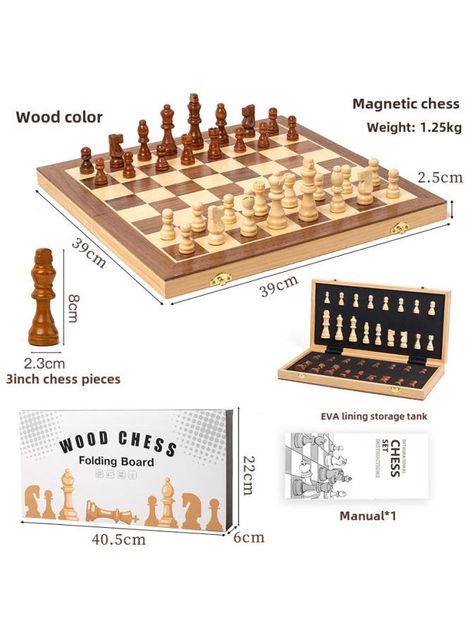 Large Solid Wood Double Queen Magnetic Chess Checkers Set Foldable Chessboard Educational Toys For Adults And Children