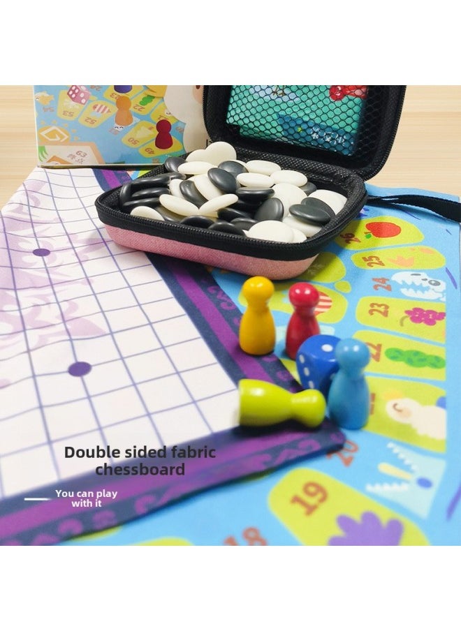 Mini Pocket Chess Gobang Colosseum Chess Flying Chess Goose Chess Snake Chess Double Checkers 14in1 Educational Board Games-Color:Snake Chess + Double Checkers