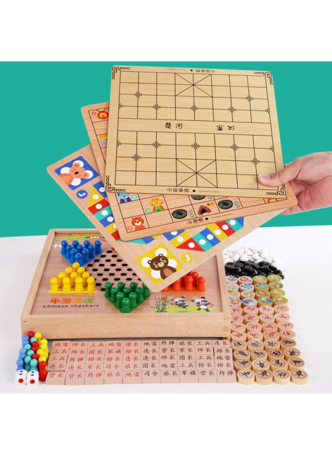 Multi-functional One-in-one Game Board Flight Chess Checkers Backgammon Fighting Beast Chess Class Encyclopedia Children's Educational Toys-Colour:Six-in-one Model A
