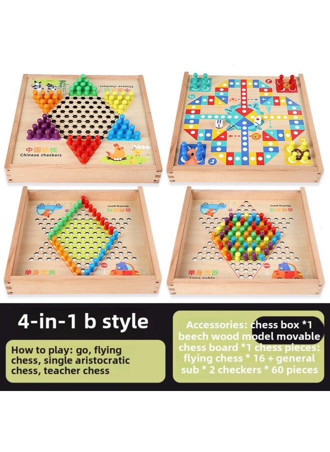 Multi-functional One-in-one Game Board Flight Chess Checkers Backgammon Fighting Beast Chess Class Encyclopedia Children's Educational Toys-Colour:Four-in-one Model B