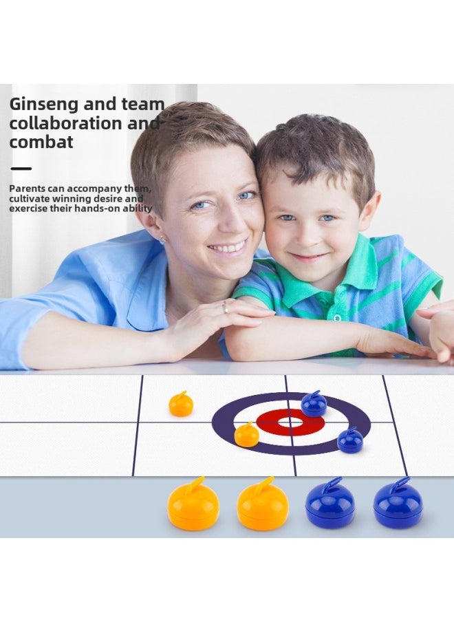 Table Curling Portable Casual Desktop Ice Hockey Decompression Toy Children Parent-Child Interaction Adult Party Battle Game-Colour:Upgraded Material Of Curling And Bowling Two-in-one Set-Specification:Standard