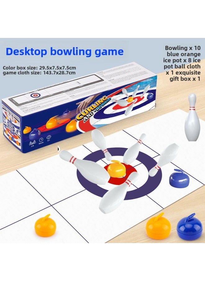 Table Curling Portable Casual Desktop Ice Hockey Decompression Toy Children Parent-Child Interaction Adult Party Battle Game-Colour:Upgraded Material Of Curling And Bowling Two-in-one Set-Specification:Standard
