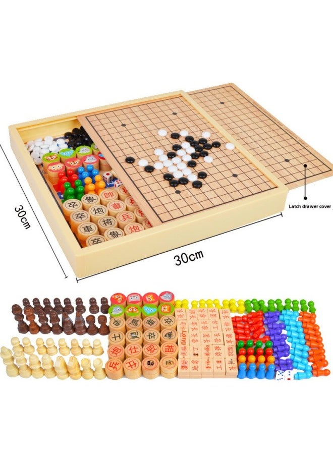 Children's Flying Chess Checkers Multi-functional One Chessboard Gobang Go Cards Colosseum Chess Combination Educational Toys-Color:Three-in-one C  Medium 30x30cm