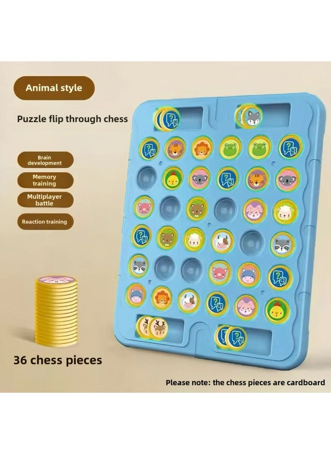 Children's Two-Person Battle Chess Flipping Leyi Intelligence Toys Observation Mindset Training Animal Flipping Chess-Color:Large 36 Chess Blue  E-commerce Box
