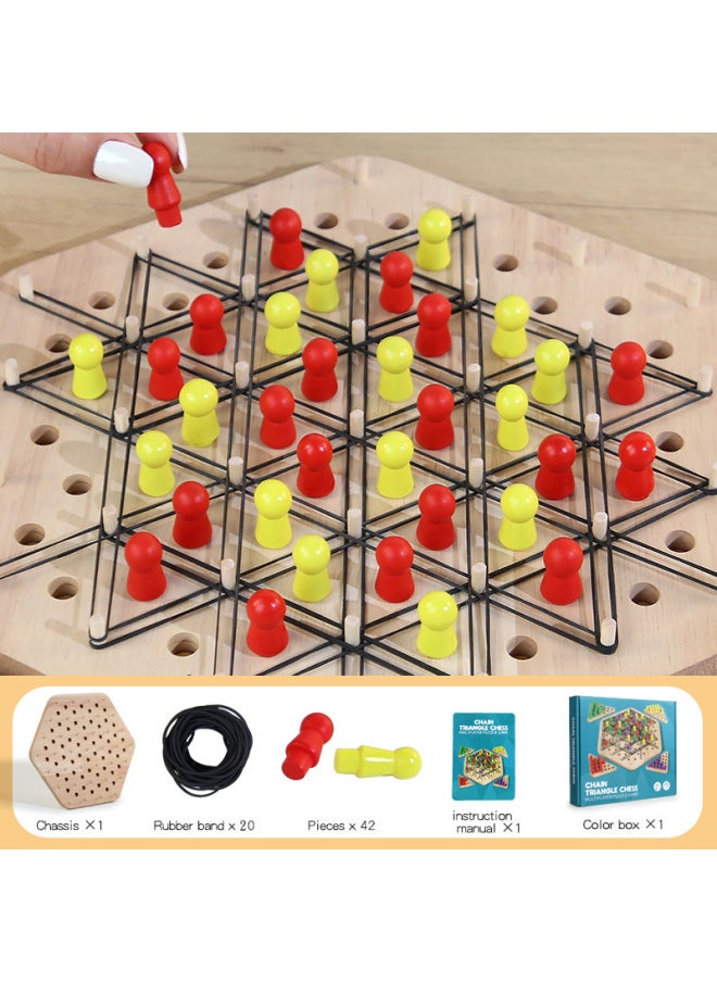 Solid Wood Chain Geometric Triangle Chess Children's Popular Table Game Toys Educational Parent-child Interactive Intelligence Game-Colour: Extra Large Two-player Battle Chain Chess (29cm Plate + 42 Large Chess Pieces + 20 Rubber Bands + Instruction Manual + Gift Box Packaging)