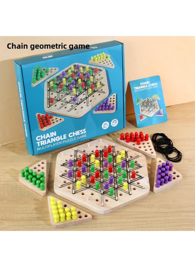 Solid Wood Chain Geometric Triangle Chess Children's Popular Table Game Toys Educational Parent-child Interactive Intelligence Game-Colour: Extra Large Two-player Battle Chain Chess (29cm Plate + 42 Large Chess Pieces + 20 Rubber Bands + Instruction Manual + Gift Box Packaging)
