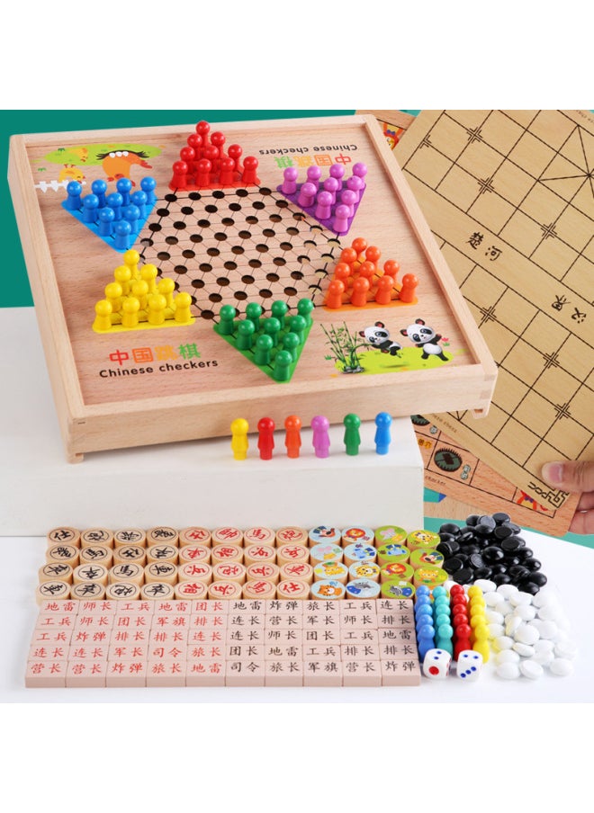 Multi-functional One-in-one Game Board Flight Chess Checkers Backgammon Fighting Beast Chess Class Encyclopedia Children's Educational Toys-Colour:Five-in-one F Model