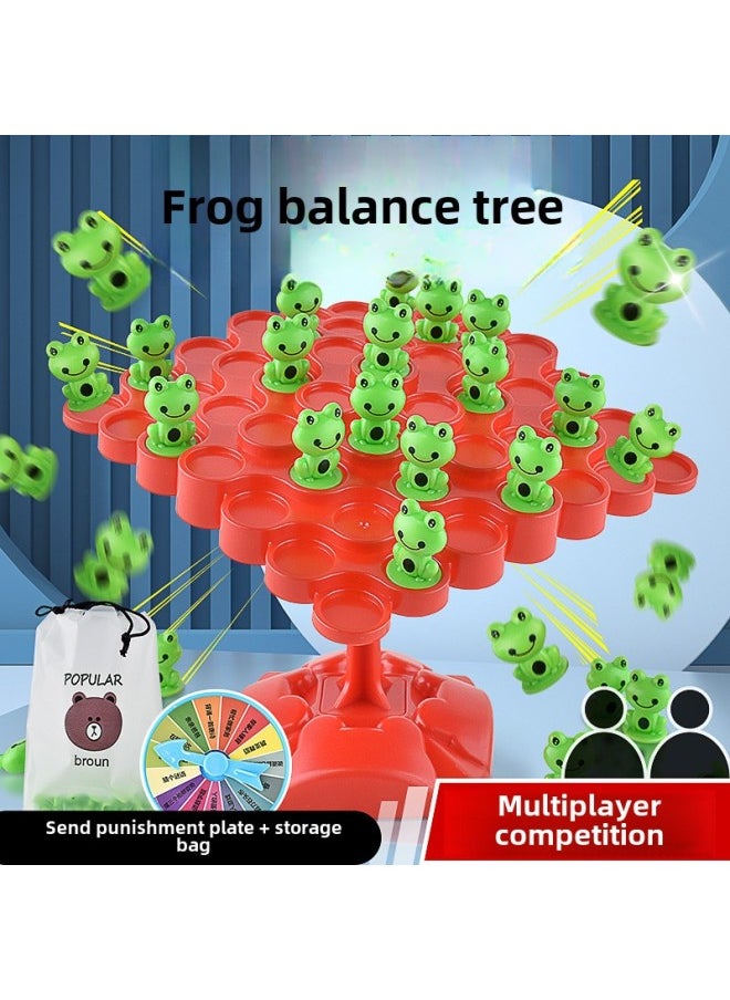 Frog Balance Tree Concentration Training Children's Jenga Parent-child Multi-person Interactive Battle Desktop Educational Toys-Color:Frog Balance Tree  E-Commerce Box