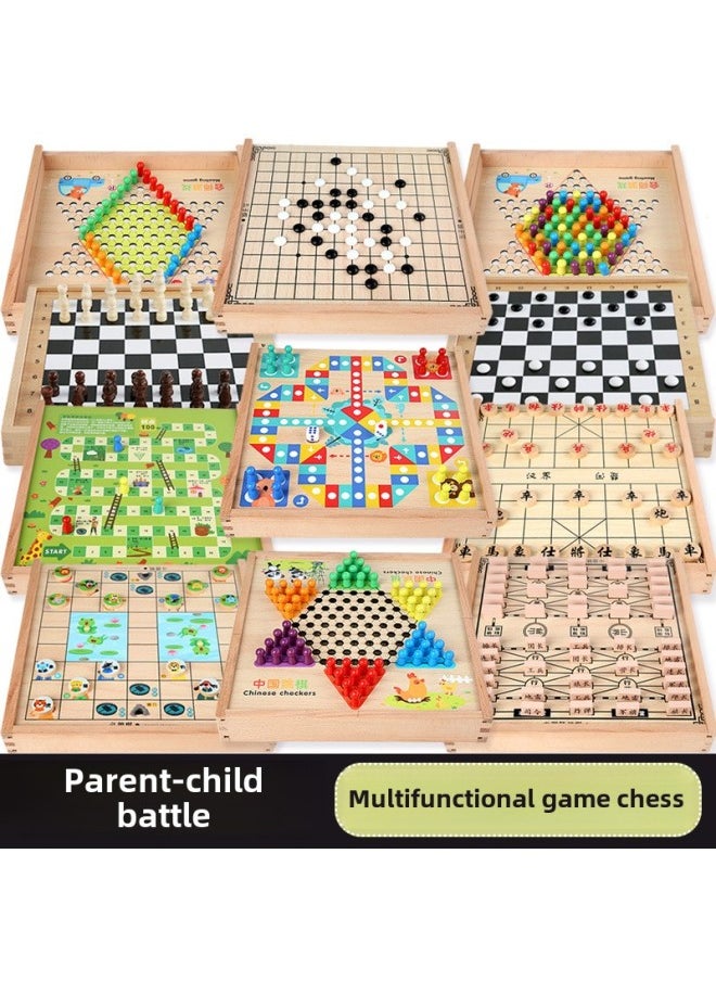Multi-functional One-in-one Game Board Flight Chess Checkers Backgammon Fighting Beast Chess Class Encyclopedia Children's Educational Toys-Colour:Five-in-one C Model