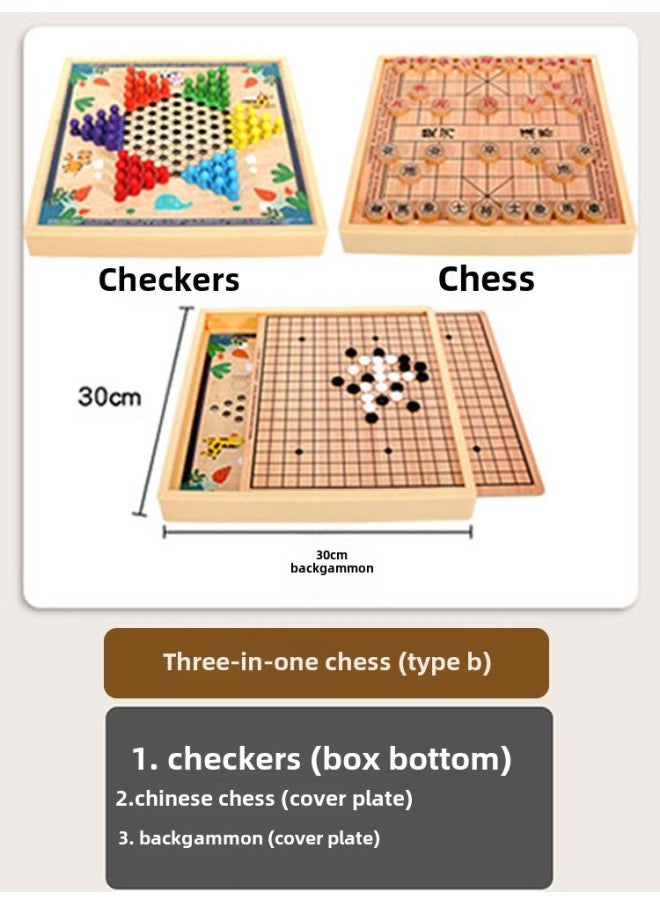 Children's Flying Chess Checkers Multi-functional One Chessboard Gobang Go Cards Colosseum Chess Combination Educational Toys-Color:Three-in-one B  30x30cm