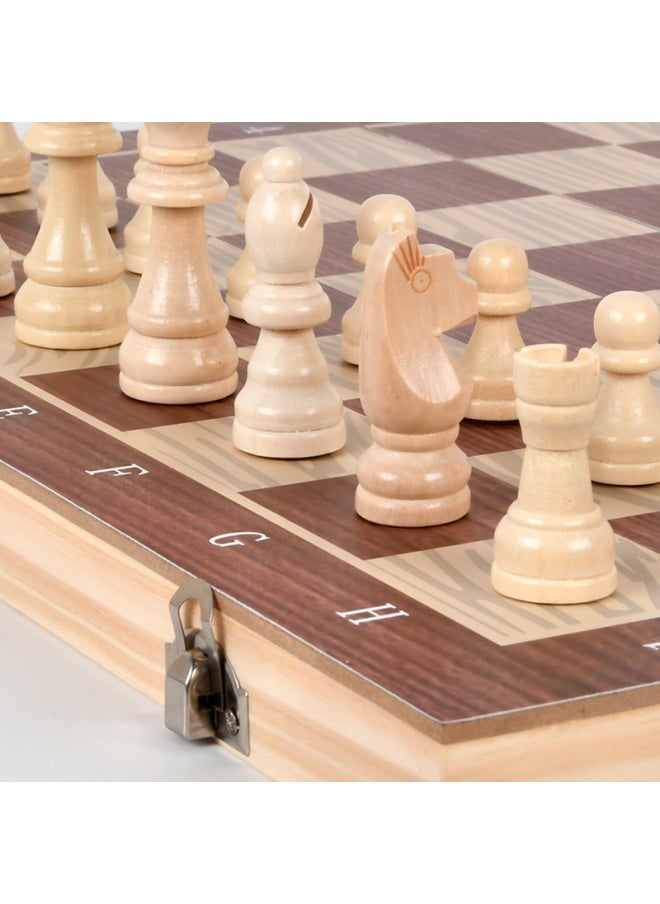 Wooden Chess Backgammon Checkers Three-in-One Portable Folding Wooden Box Suit-Color:24cm