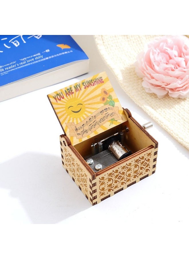 Wooden Music Box Vintage Carved Hand-cranked Eight-tone Box Uv Color Printing You Are My Sunshine-Color:XLM011 You Are My Sunshine Painting-Size:6.4cm * 5.2cm * 4.2cm