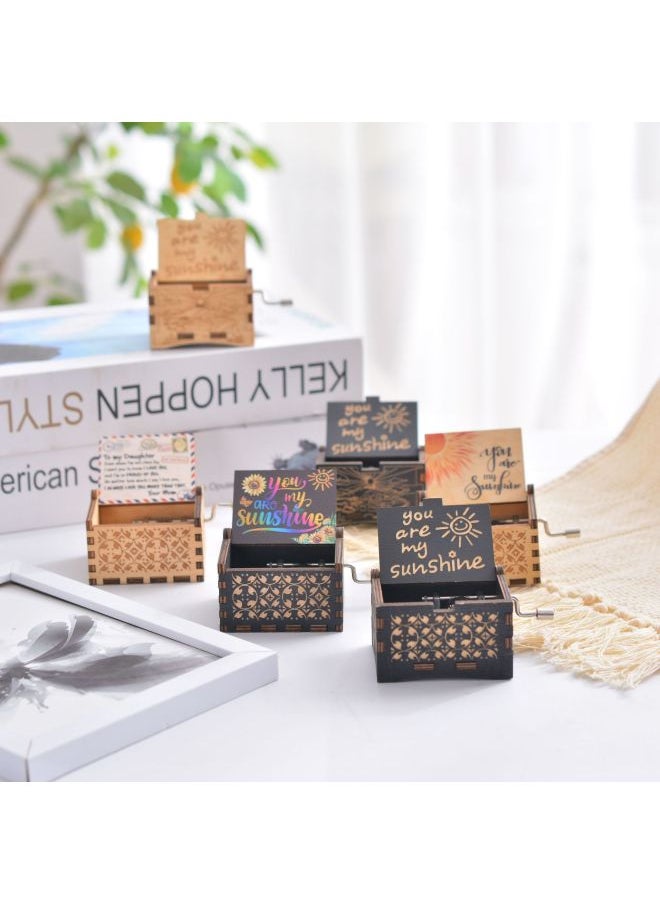 Wooden Music Box Vintage Carved Hand-cranked Eight-tone Box Uv Color Printing You Are My Sunshine-Color:XLM010 You Are My Sunshine Painting-Size:6.4cm * 5.2cm * 4.2cm
