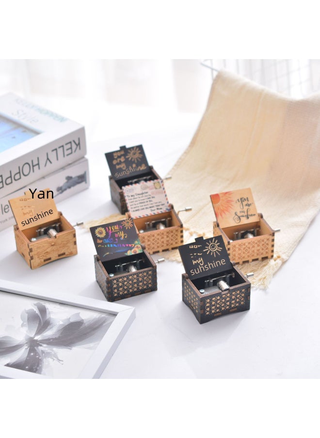 Wooden Music Box Vintage Carved Hand-cranked Eight-tone Box Uv Color Printing You Are My Sunshine-Color:XLM010 You Are My Sunshine Painting-Size:6.4cm * 5.2cm * 4.2cm