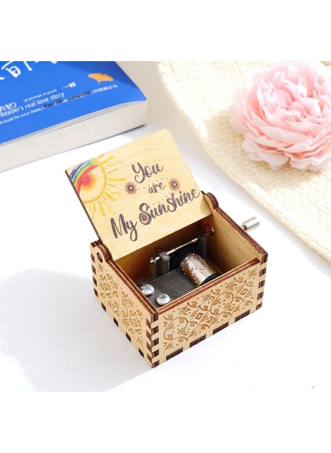 Wooden Music Box Vintage Carved Hand-cranked Eight-tone Box Uv Color Printing You Are My Sunshine-Color:XLM010 You Are My Sunshine Painting-Size:6.4cm * 5.2cm * 4.2cm