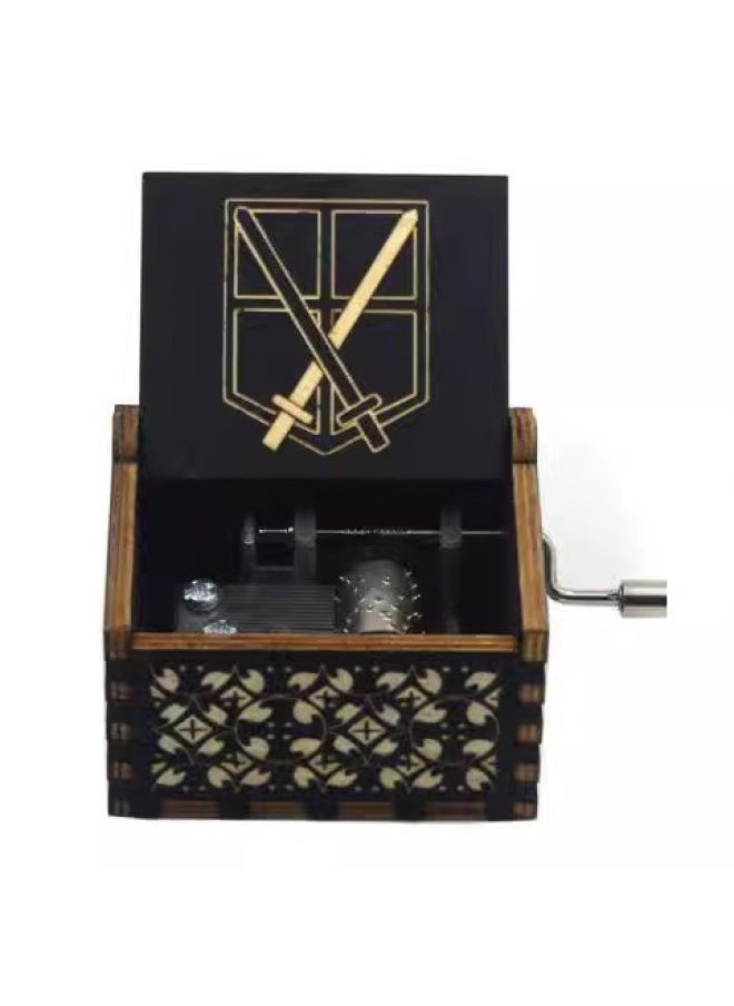 Hand-cranked Music Box Vintage Carved Exquisite Painted Attack Giant Same Creative Decoration Wooden Music Box-Color:9-Size:6.4*4.2*5.2cm