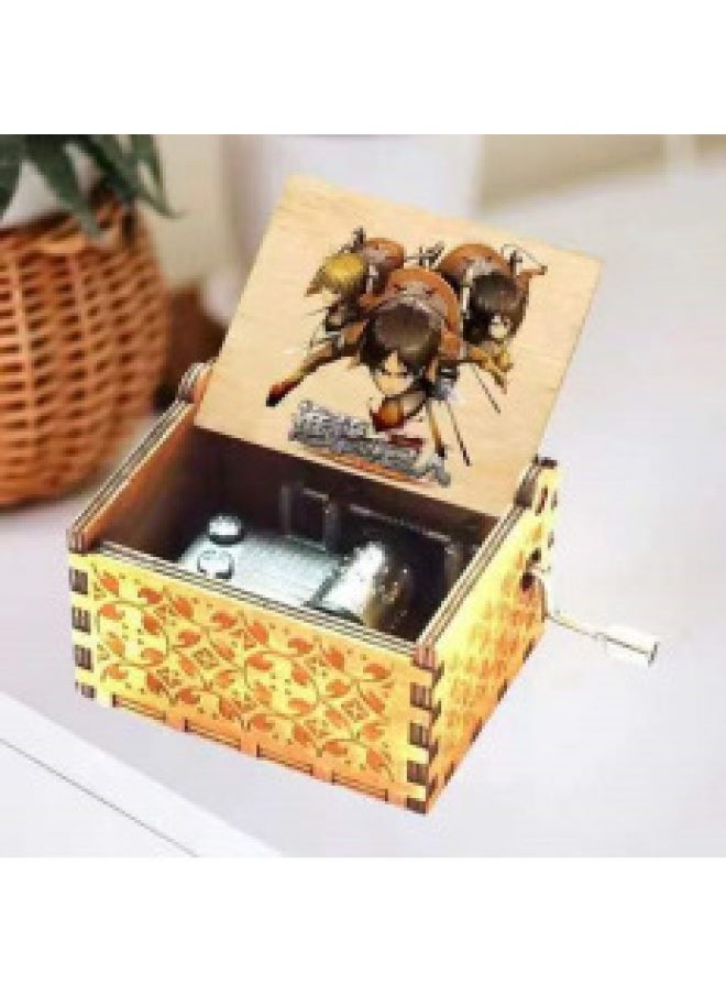Hand-cranked Music Box Vintage Carved Exquisite Painted Attack Giant Same Creative Decoration Wooden Music Box-Color:9-Size:6.4*4.2*5.2cm