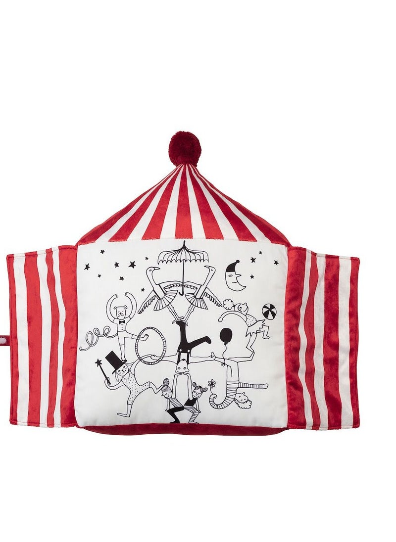 Cushion, circus tent shape red/white, 48x37 cm