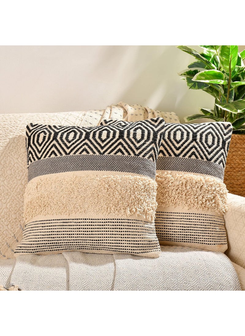 Lyve Chevron Cotton Throw Pillow Boho Decorative Square Cover For Couch Sofa Bedroom Living Room Pack Of 1 45X45 Cms 18X18 Inch Black 250 TC