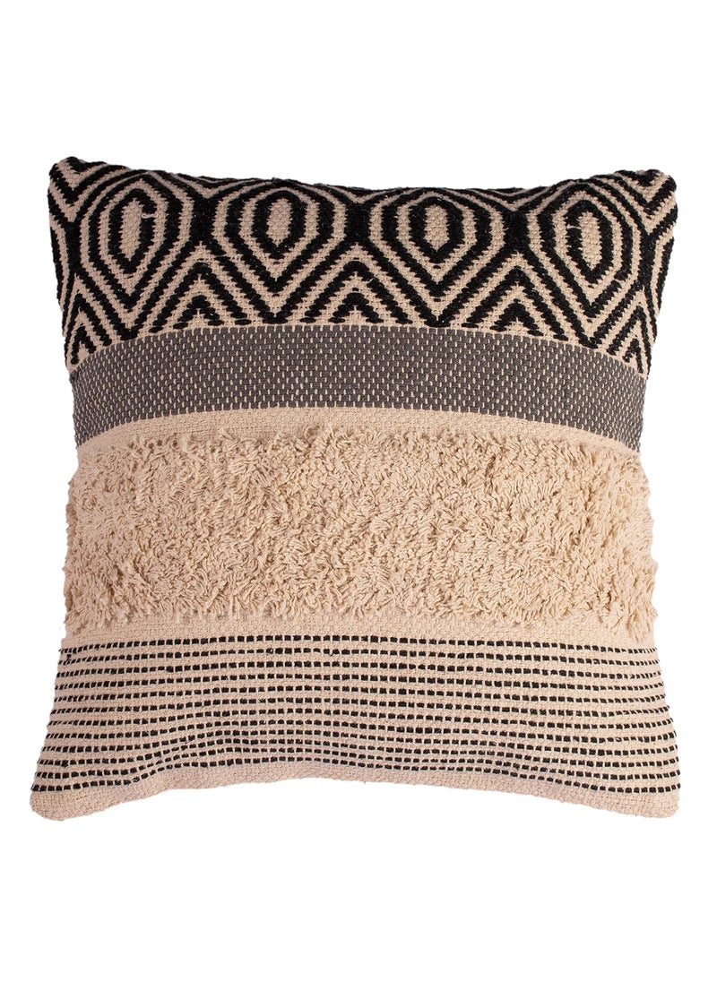 Lyve Chevron Cotton Throw Pillow Boho Decorative Square Cover For Couch Sofa Bedroom Living Room Pack Of 1 45X45 Cms 18X18 Inch Black 250 TC