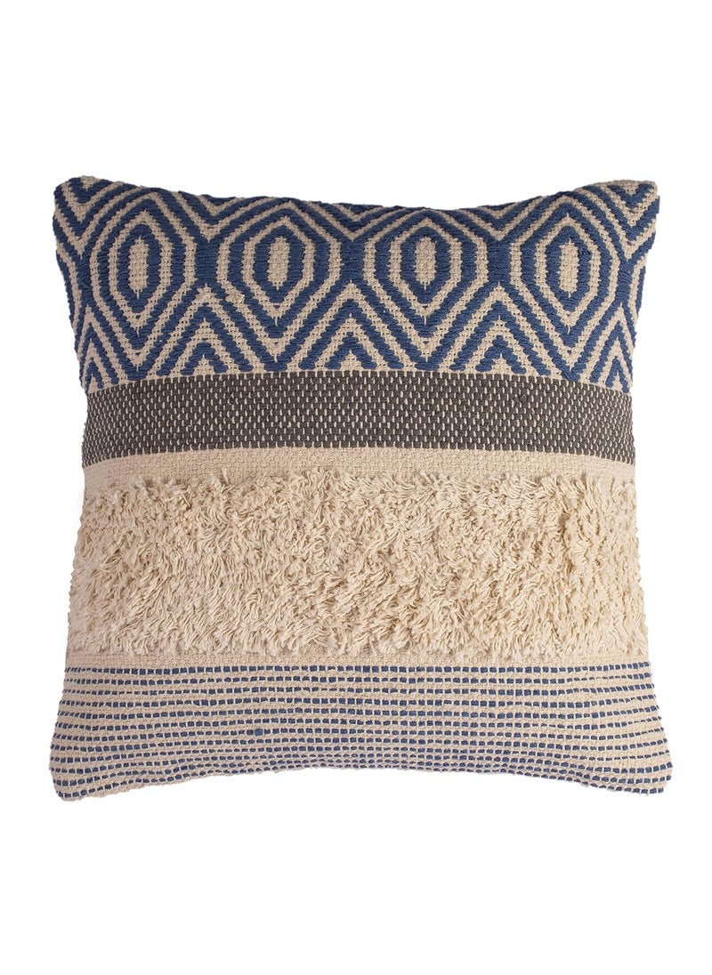 Lyve Chevron Cotton Throw Pillow Boho Decorative Square Cover for Couch Sofa Bedroom Living Room Pack of 1 45x45 cms 18x18 inch Blue