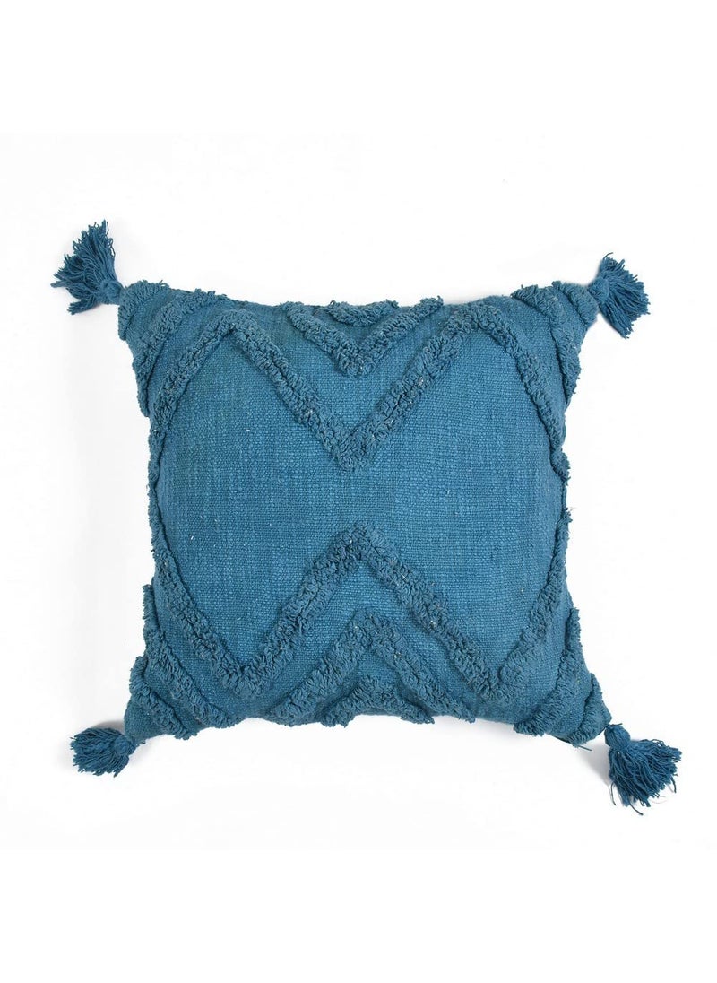 pepme Cotton Tufted Cushion Triangle Design Blue Color 24x24 Pack of 1
