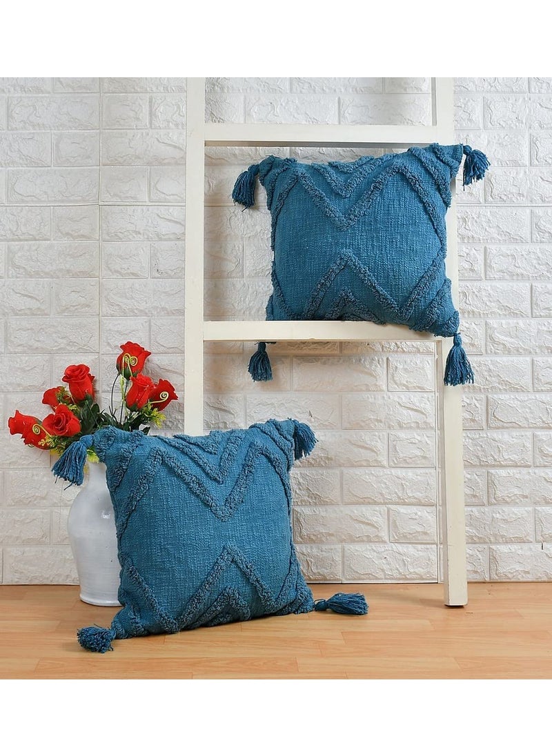 pepme Cotton Tufted Cushion Triangle Design Blue Color 24x24 Pack of 1