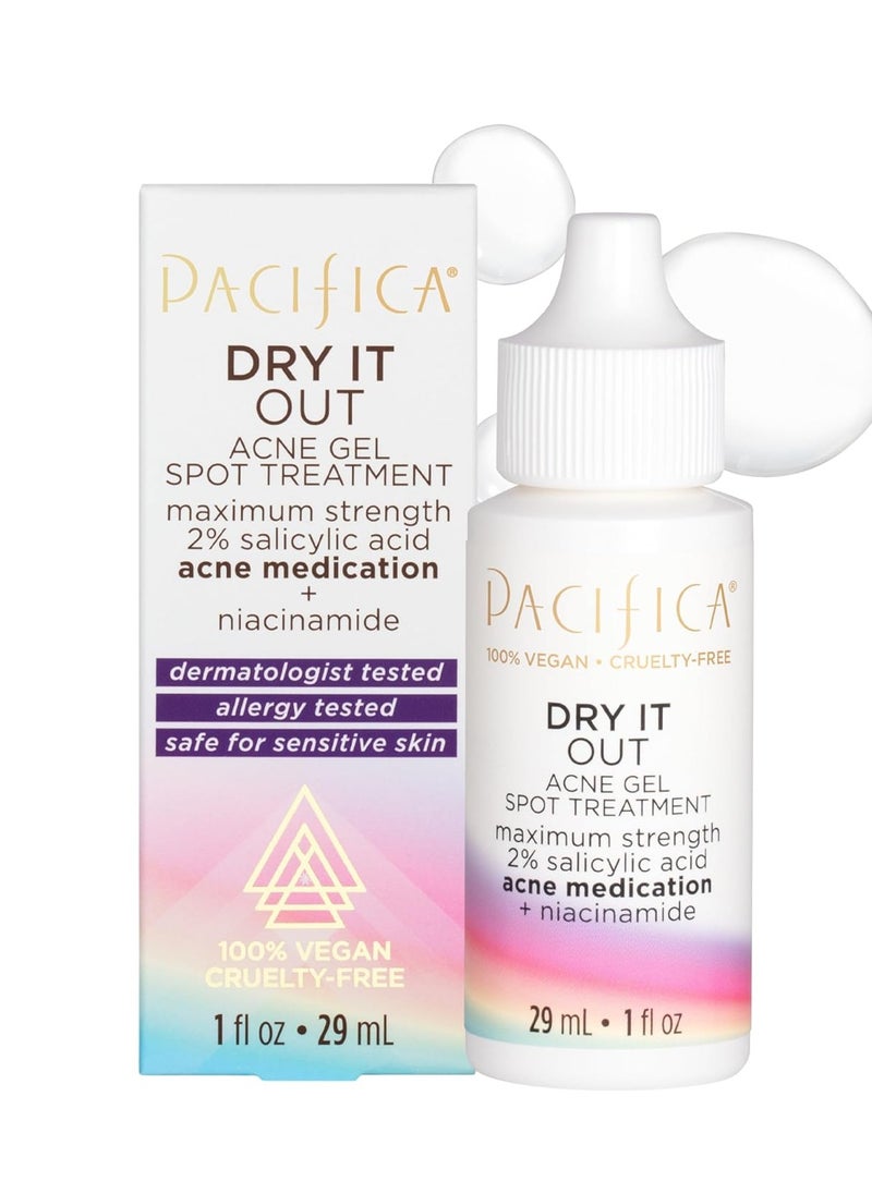 Pacifica Acne Spot Treatment & Pimple Cream – Dry It Out Gel with 2% Salicylic Acid, Witch Hazel, Niacinamide – Dries Blemishes Overnight, Fights Breakouts & Redness, For Teens & Adults, Vegan Clean