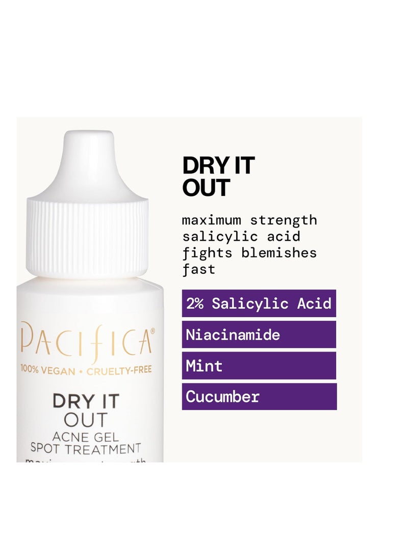 Pacifica Acne Spot Treatment & Pimple Cream – Dry It Out Gel with 2% Salicylic Acid, Witch Hazel, Niacinamide – Dries Blemishes Overnight, Fights Breakouts & Redness, For Teens & Adults, Vegan Clean