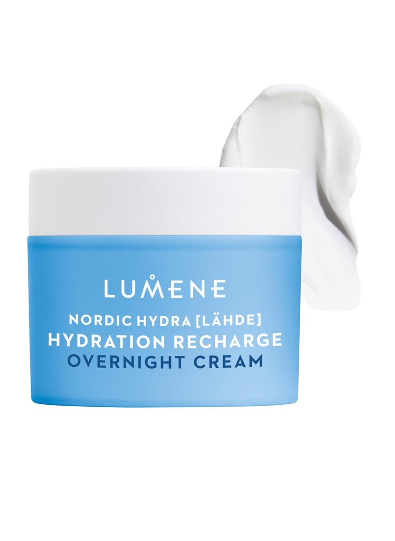 Lumene Nordic Hydra [Lahde] Hydration Recharge Overnight Cream - Lightweight, Hydrating Face Cream with Hyaluronic Acid, Arctic Water + Nordic Birch Sap - Reinforces Natural Moisture Barrier (1.7 oz)