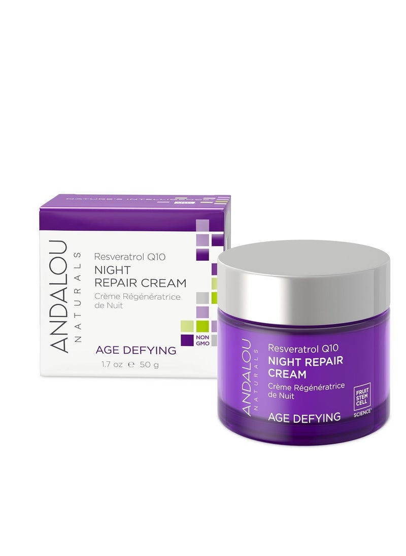 Andalou Naturals Resveratrol Q10 Night Repair Cream, For Dry Skin, Fine Lines & Wrinkles, For Softer, Smoother, Younger Looking Skin, 1.7 Ounce