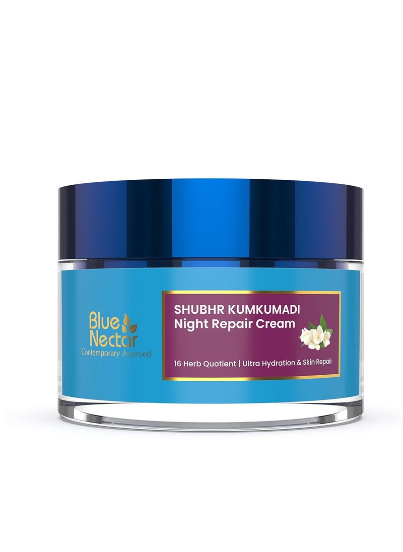 Blue Nectar Kumkumadi Night Face Cream Moisturizer with Natural Almond & Saffron | Facial Moisturizer for Skin Repair and Hydration (16 Herbs, 1.7 Fl Oz)