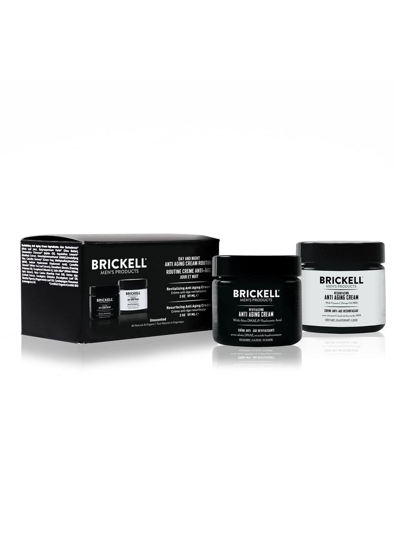 Brickell Men's Day and Night Anti Aging Cream Routine, Natural and Organic, Scented, Skincare Gift Set