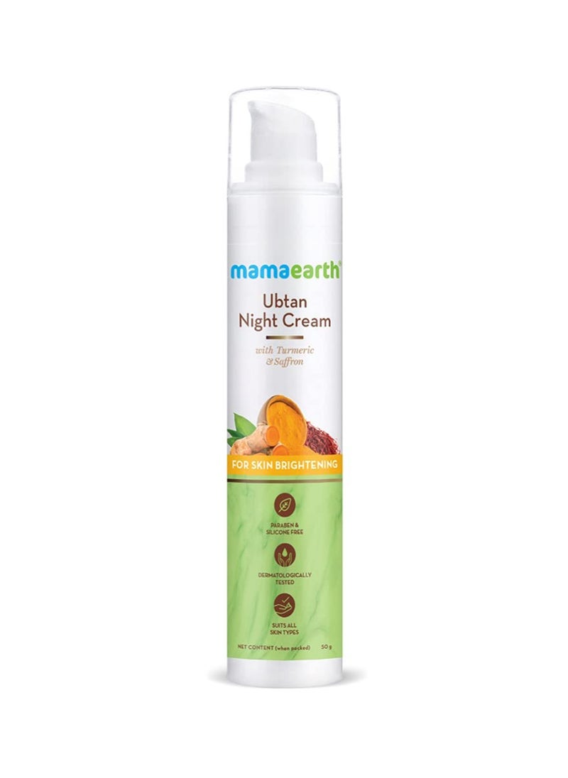 MAMAEARTH Ubtan Night Cream with Saffron & Turmeric | Revives Dull, Damaged Skin & Restores Natural Glow | Overnight Restorative & Non-Greasy Formula | 1.76 Oz/50g