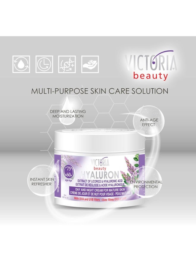 Hyaluron Anti-Wrinkle Cream with Licorice Extract - for Mature Skin (Age 60+) - Intensive Natural Cream for Day & Night With UV Filters