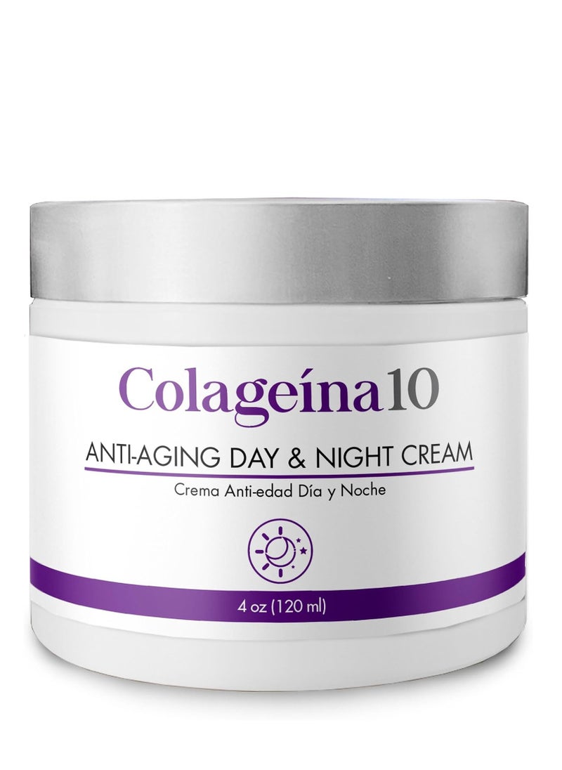 Colageina 10 Anti-Aging Day & Night Cream - Reduce the Appearance of Fine Lines & Wrinkles with Hydrolyzed Collagen and Hyaluronic Acid - 4 oz (120 ml)