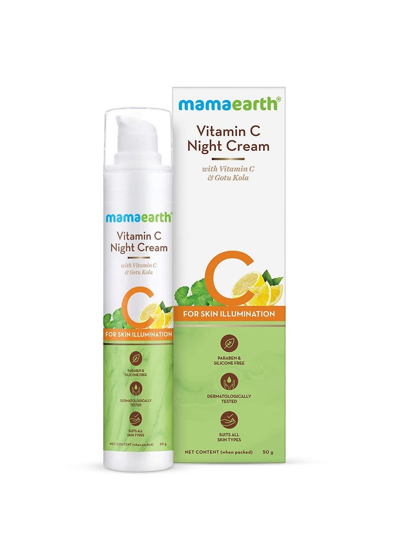Mamaearth Vitamin C Night Cream for Skin Illumination | Helps Reduce Spots & Replenishes Lost Radiance | Enhances Collagen with Gotu Kola | 1.76 Oz (50g)