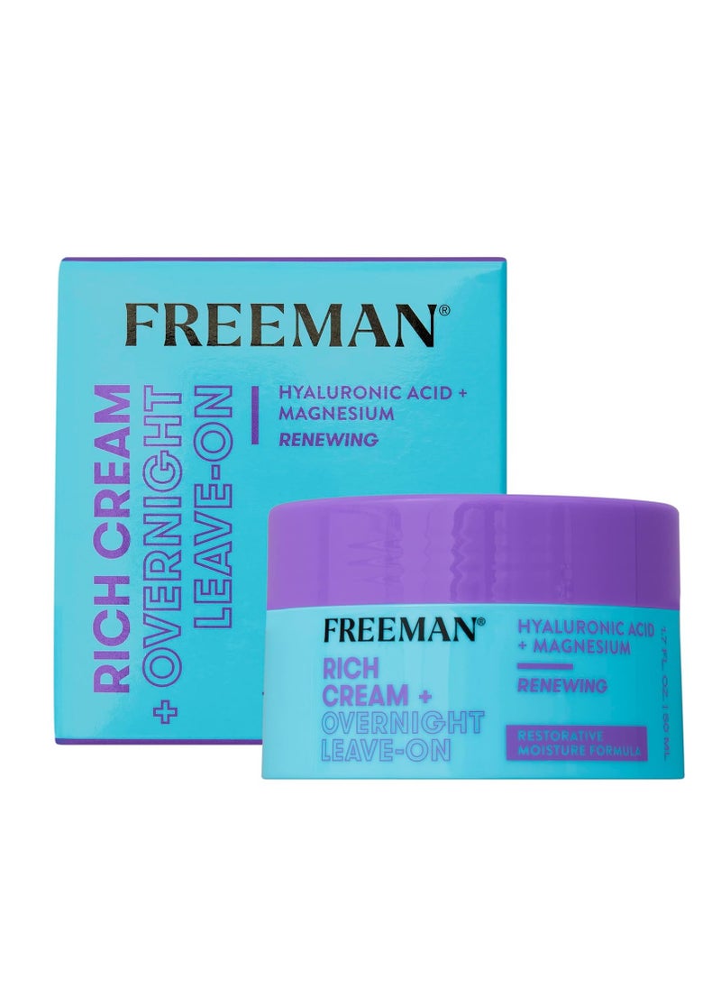 Freeman Rich Cream + Overnight Leave-On, Moisturizing Face Mask, Facial Mask For Dry Skin, Face Cream Infused With Magnesium & Hyaluronic Acid To Hydrate & Soothe Skin, 1.7 fl.oz./ 50 mL Jar