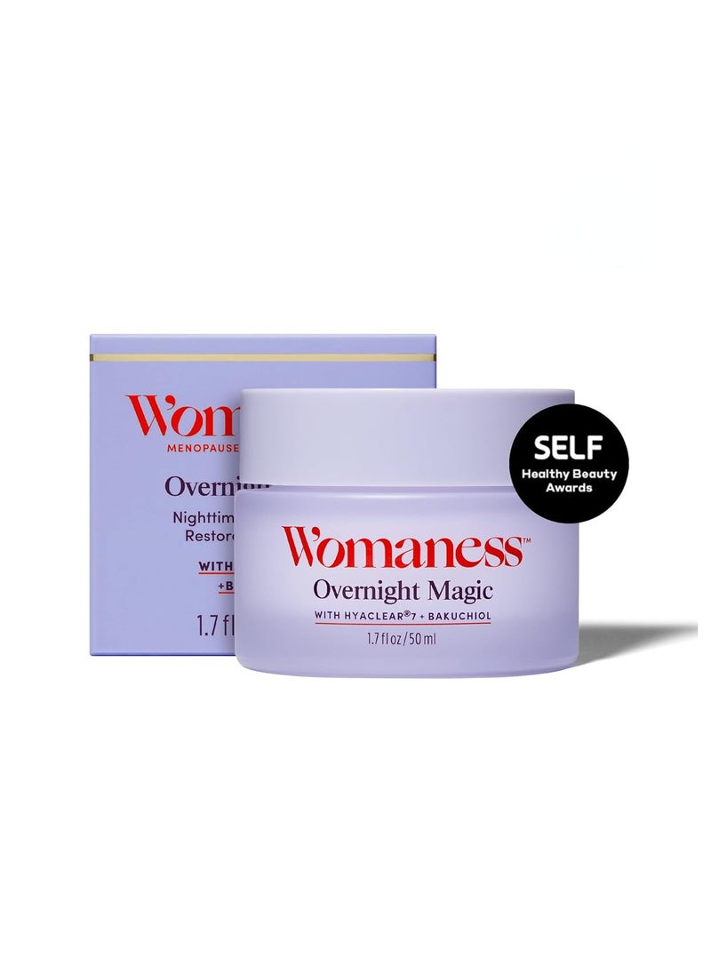 Womaness Overnight Magic Night Face Cream - Anti Aging Night Cream & Menopause Moisturizer - Hydrating Hyaluronic Acid Moisturizer & Bakuchiol Retinol Alternative for Fine Lines & Wrinkles (1.7oz)