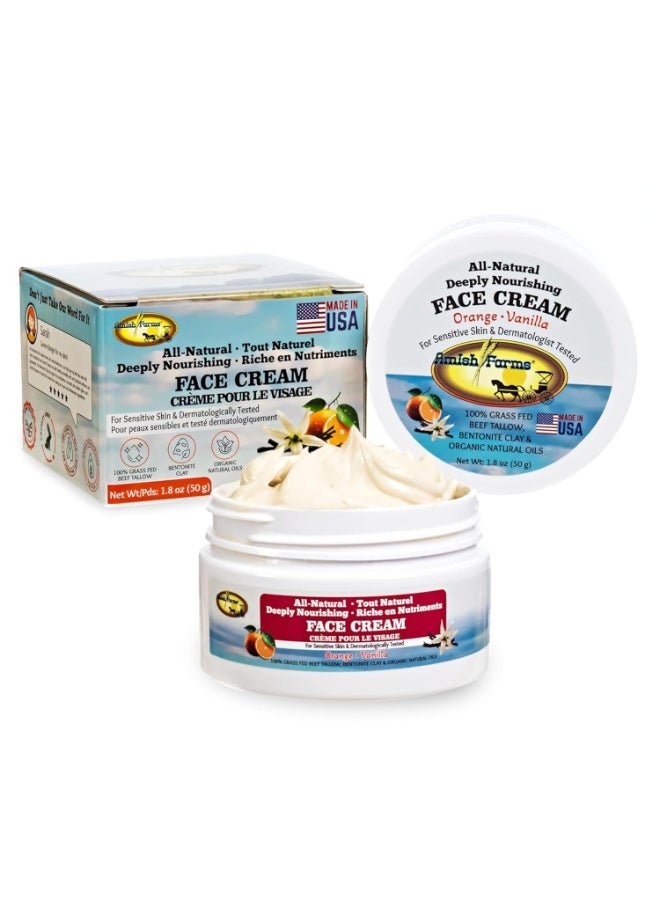 Amish Farms Tallow Face Cream - Handcrafted Beef Tallow for Skin Moisturizer Infused with Natural Ingredients, Orange & Vanilla Oils, 100% Grass-Fed Beef Tallow for Hydrated & Radiant Skin (50g Jar)
