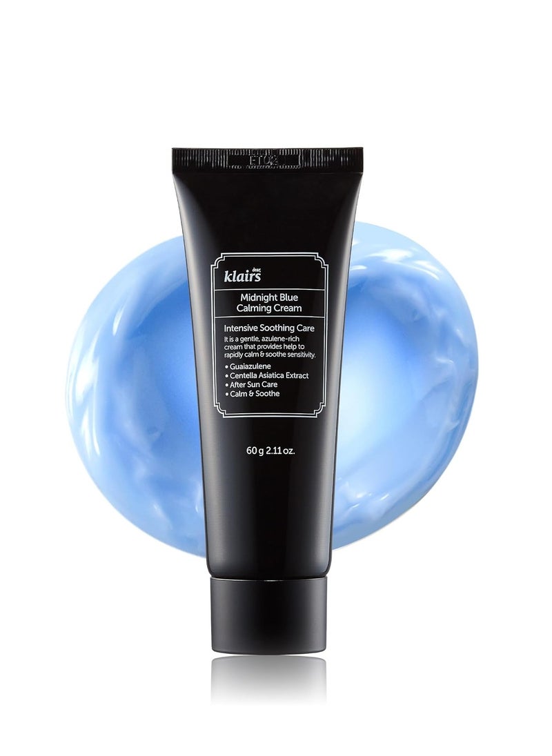 DearKlairs Midnight Blue Calming Cream, Soothing, Redness Relief Moisturizer, Hydrating, Fast Absorbing, Light Texture for Easy Use, For Oily Skin, Sensitive Skin Friendly (2 Ounce (Pack of 1))