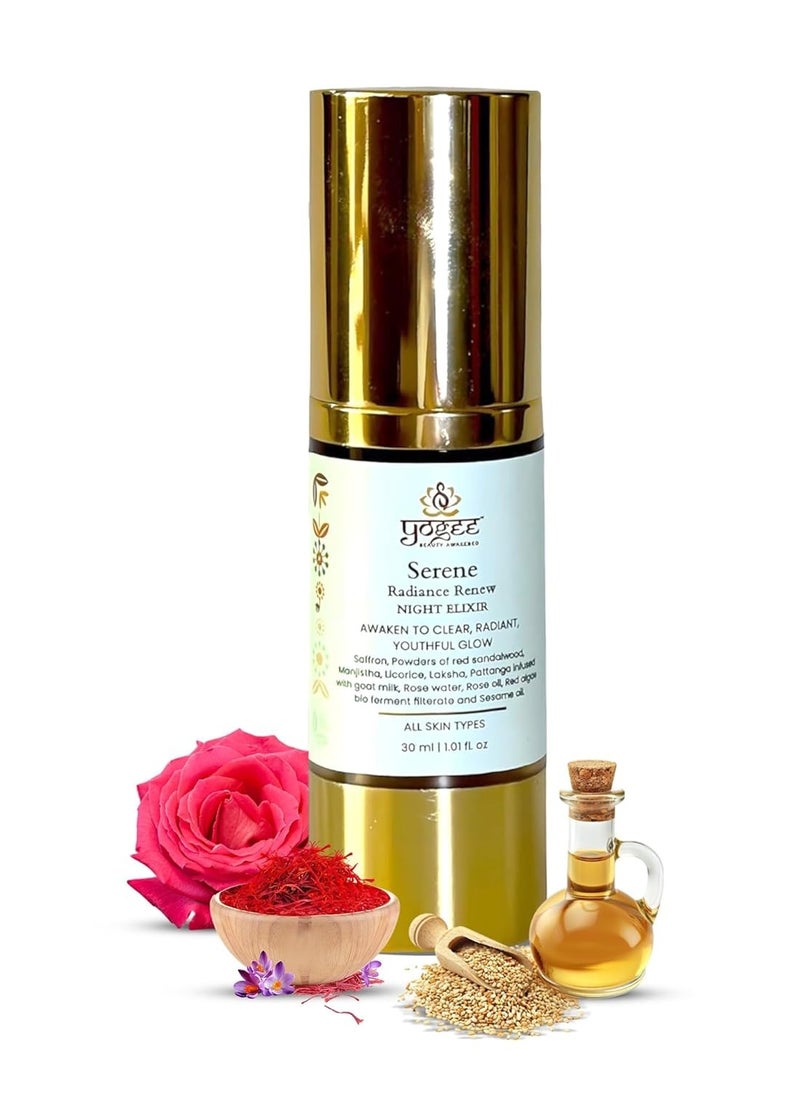 YOGEE Natural Night Skin Elixir | Night Cream for Wrinkles, Reduced Line, Dark Spots | Goat Milk, Saffron, Sesame Oil | 30ml