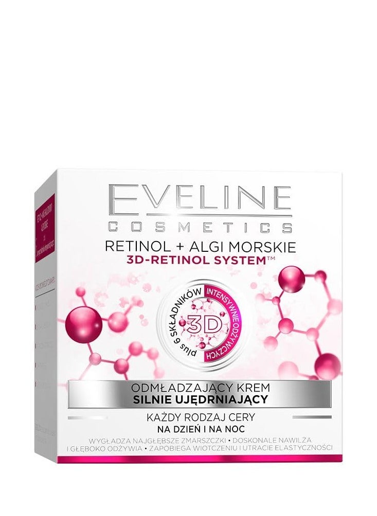 Eveline Cosmetics Nature Line 3D Retinol & Sea Algae Intensely Firming Rejuvenating Cream Day And Night Cream, Reducing Wrinkles, Fine Lines, Age Spots for All Skin Types