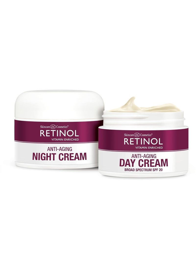 Retinol Anti-Aging, Vitamin Enriched Night Cream & Day Cream - Your 24 HOUR skincare duo that works day and night to give you younger-looking skin, 1 Ounce Each