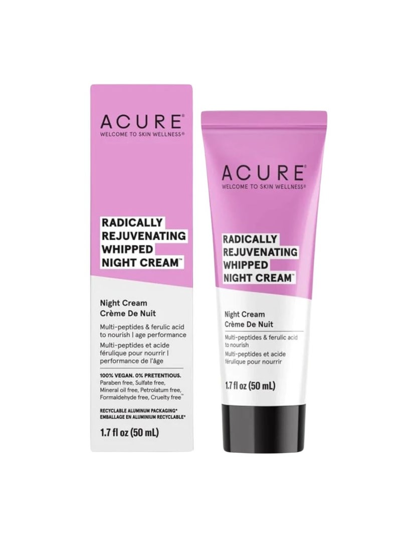 ACURE Radically Rejuvenating Whipped Night Cream - Anti-Aging Support, Multi-Peptides, Ferulic Acid & Vitamin C - Ultimate Night Repair, Hydrate and Rejuvenate - Vegan Plant Based-Infused - 1.7 Fl Oz