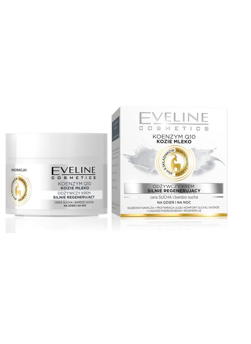 Eveline Cosmetics Nature Line Goats Milk Intensely Regenerating and Nourishing Day and Night Cream m, Reduce Wrinkles, Fine Lines, Even Skin Tone, Age Spots, Sun Spots with Coenzyme Q10 and Goats Milk