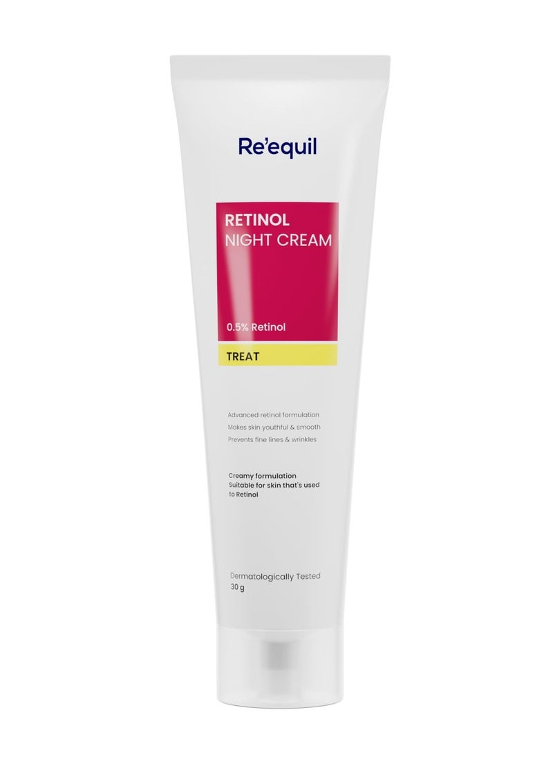 RE' EQUIL 0.5% Retinol Night Cream Makes Skin Youthful Smooth Prevents Fine Lines Wrinkles Unisex All Skin Types 30G