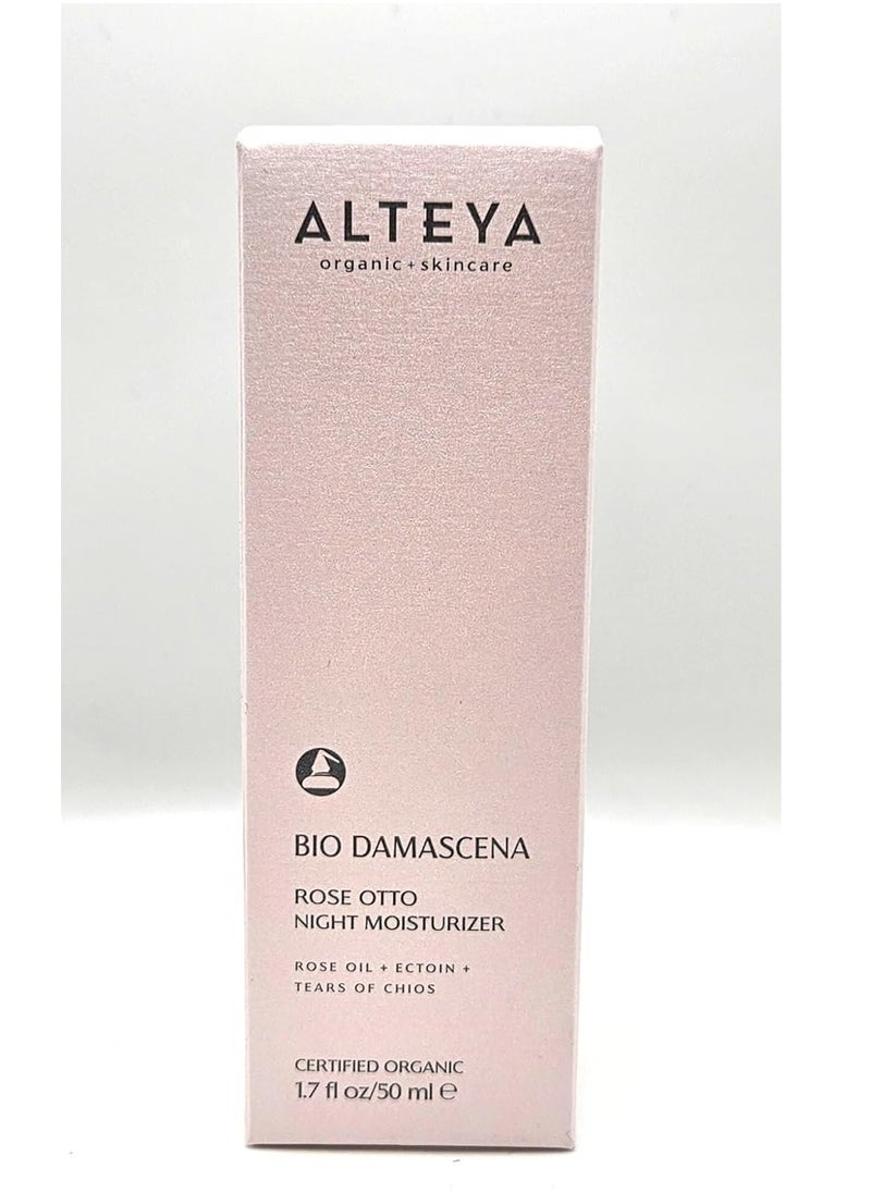 Alteya Organics Night Moisturizer Certified Organic Skin Care 1.7 Fl Oz/50 mL Bio Damascena Award-Winning Face Cream With Organic Bulgarian Rose Oil Hydrating, Toning and Rejuvenating